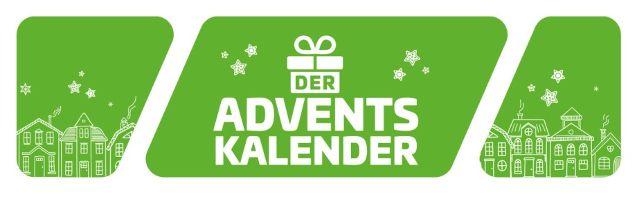 Grüne Leiste mit dem Schriftzug "Der Adventskalender"